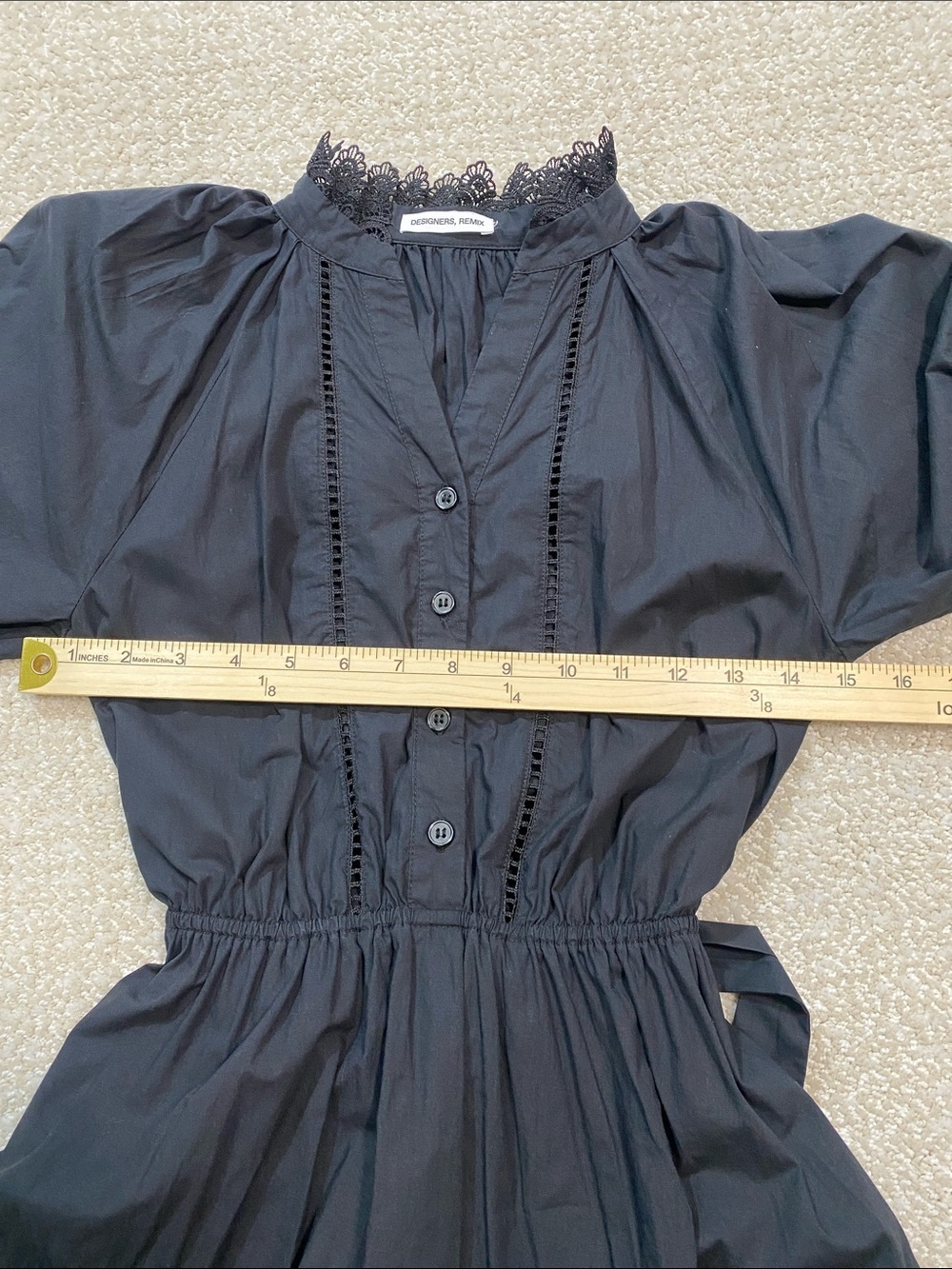 Girls' Black Long-Sleeve Lace-Trim Smocked Waist Dress Size12 100%Organic cotton - Picture 11 of 16